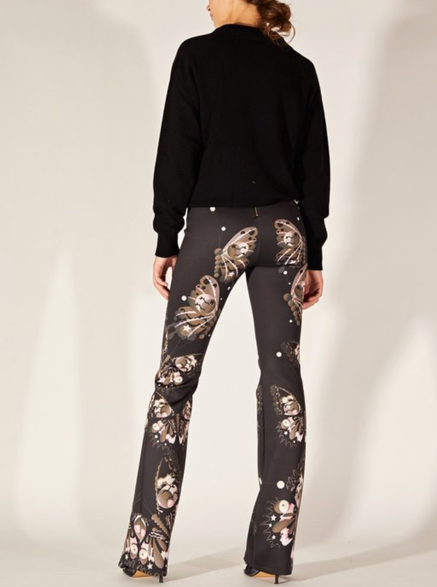 Bonded Fit and Flare Pants in Black Butterfly