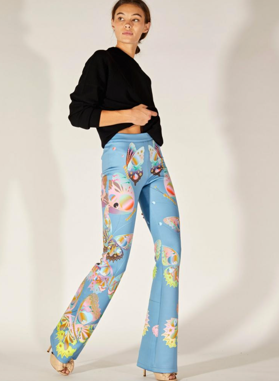 Bonded Fit and Flare Pants in Blue Butterfly