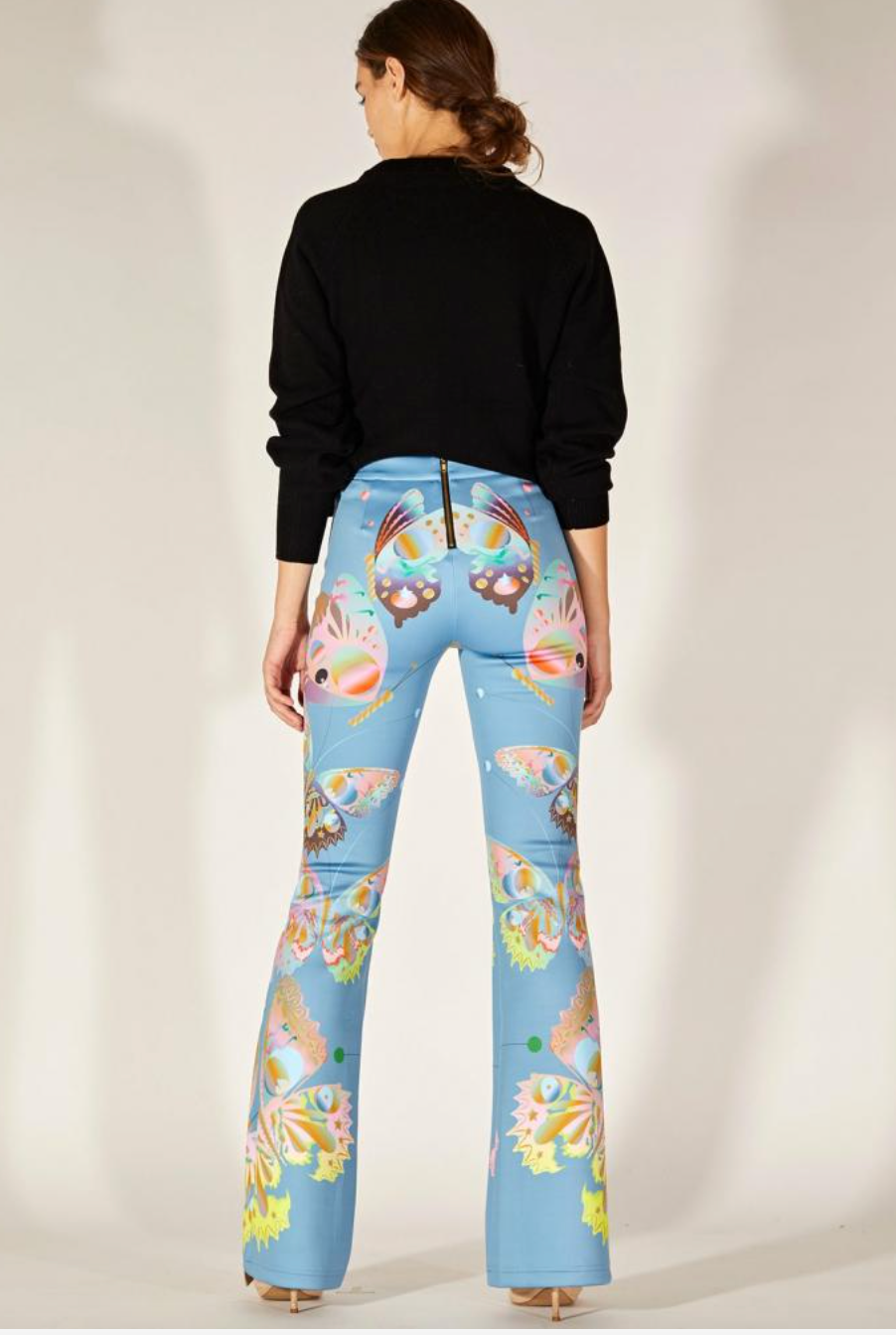 Bonded Fit and Flare Pants in Blue Butterfly