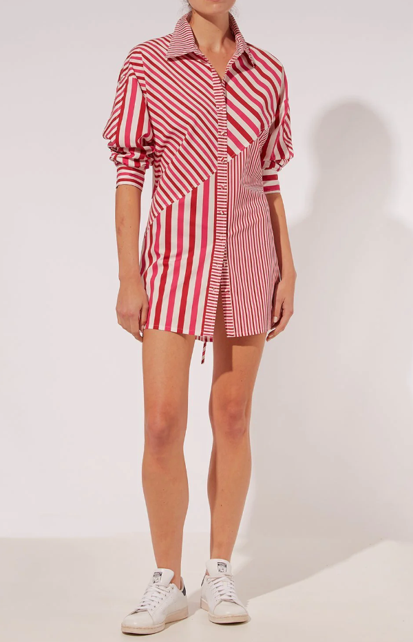 The Emerson Dress Mixed Stripe in Crimson/Orchid