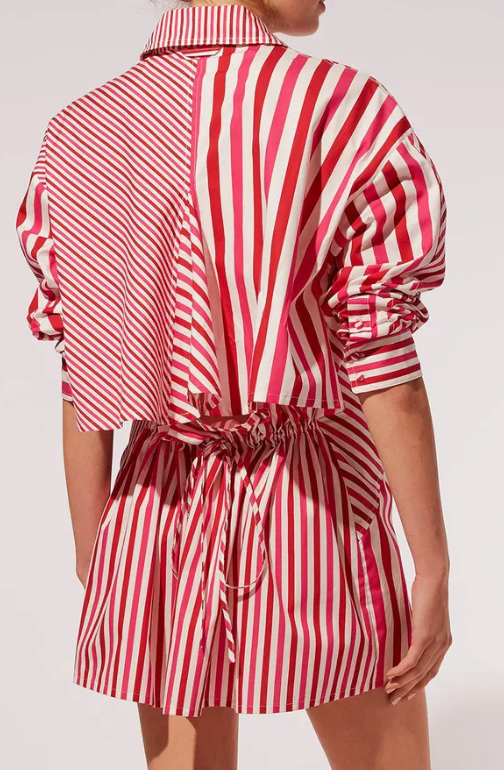 The Emerson Dress Mixed Stripe in Crimson/Orchid