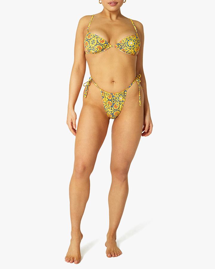 Ruched Underwire Bikini Top in Saffron Multi Gold Tile