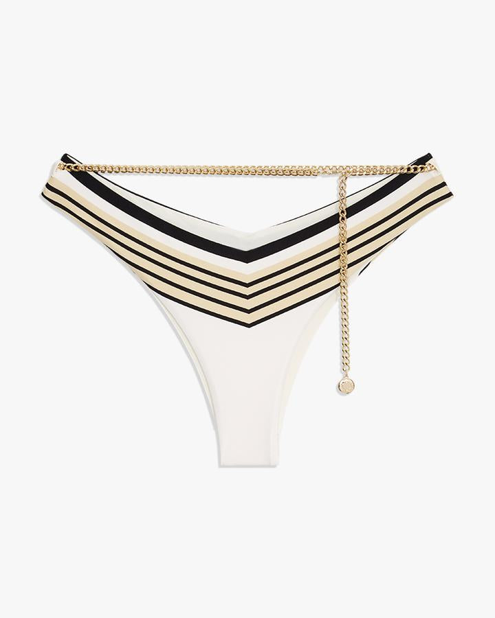 Belted Delilah Bikini Bottom in Pearl Multi Stripes
