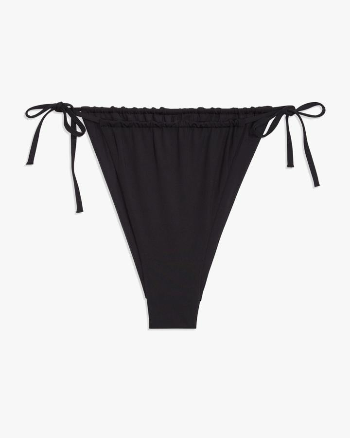 Ruched String Bikini Bottom in Black