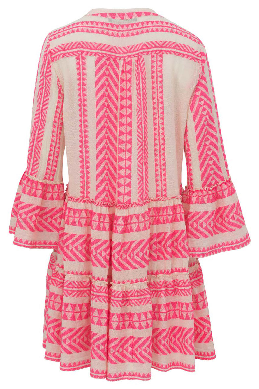 Short Ella Dress in Neon Pink/Off White