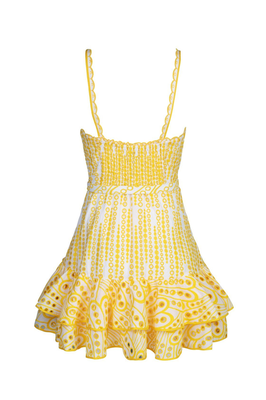 Marianne Ruffled Eyelet Mini Dress in Yellow