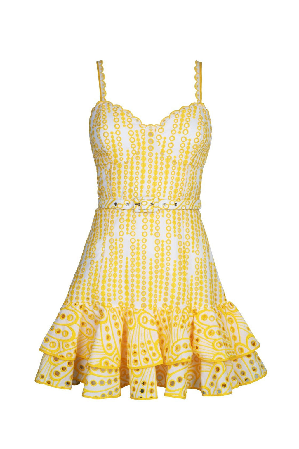 Marianne Ruffled Eyelet Mini Dress in Yellow